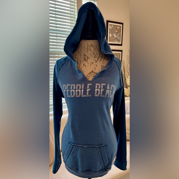 The Original Retro Brand Tops - The Original Retro Brand Pebble Beach Two Tone Blue Hoodie Sweatshirt Cali